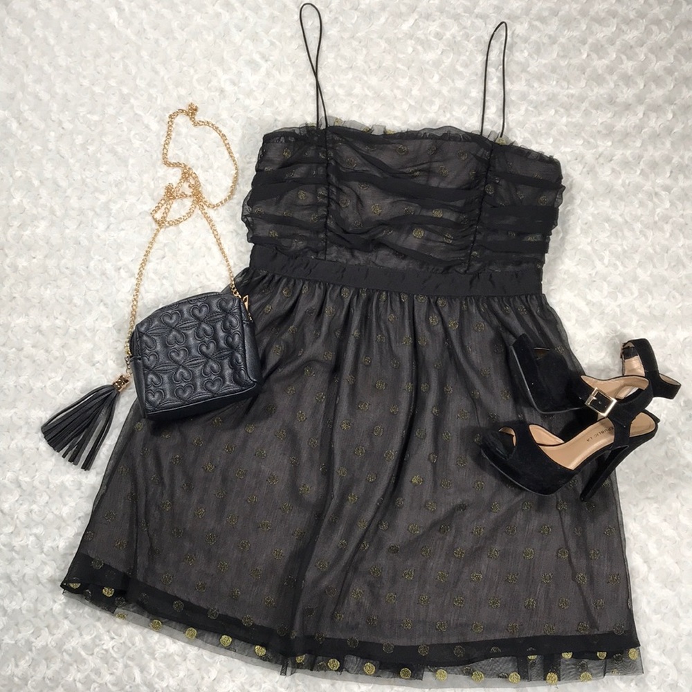 Miley Cyrus Max Azaria Black Gold Polka Dot Dress